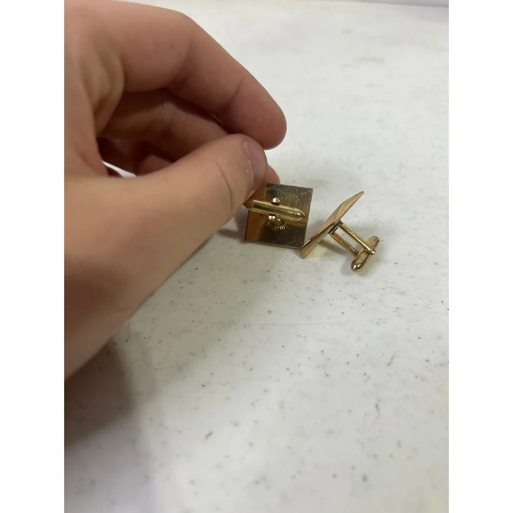 Vintage Gold Tone Square Pyramid Fleur De Lis Cufflinks‎ Mid Century Modern Mens